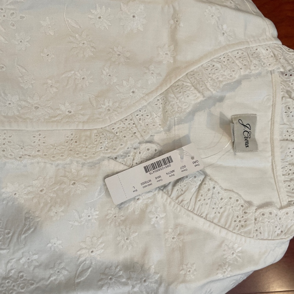 Brand new j crew ruffled bib too with embroidered eyelet